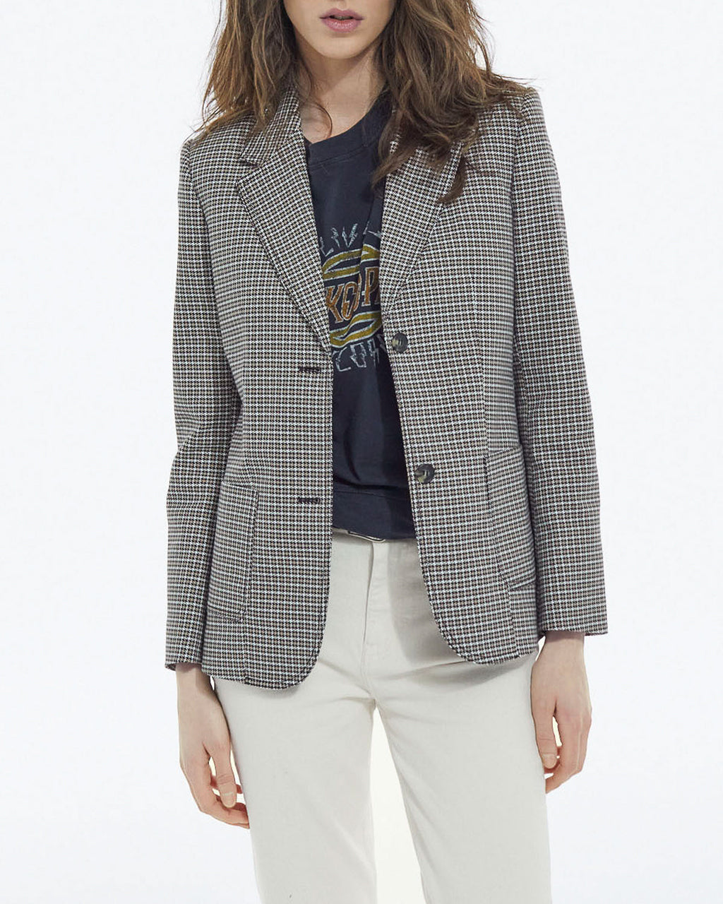 The Kooples - Women's Houndstooth Blazer - Beige-Brown - Women