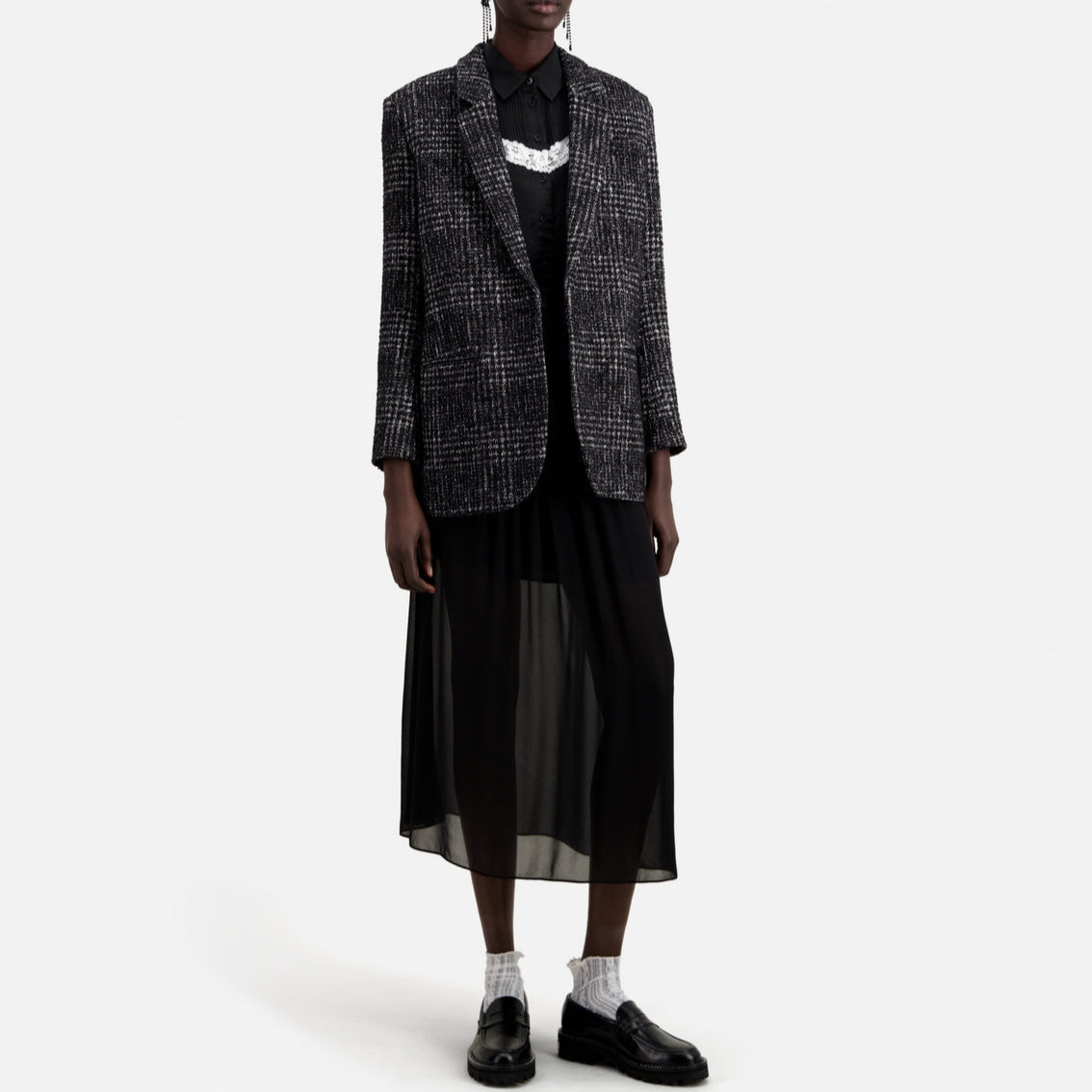 The Kooples - Veste En Laine Et Alpaga - Noir Et Blanc - Femme