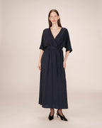 Maud Long Wrap Dress Navy