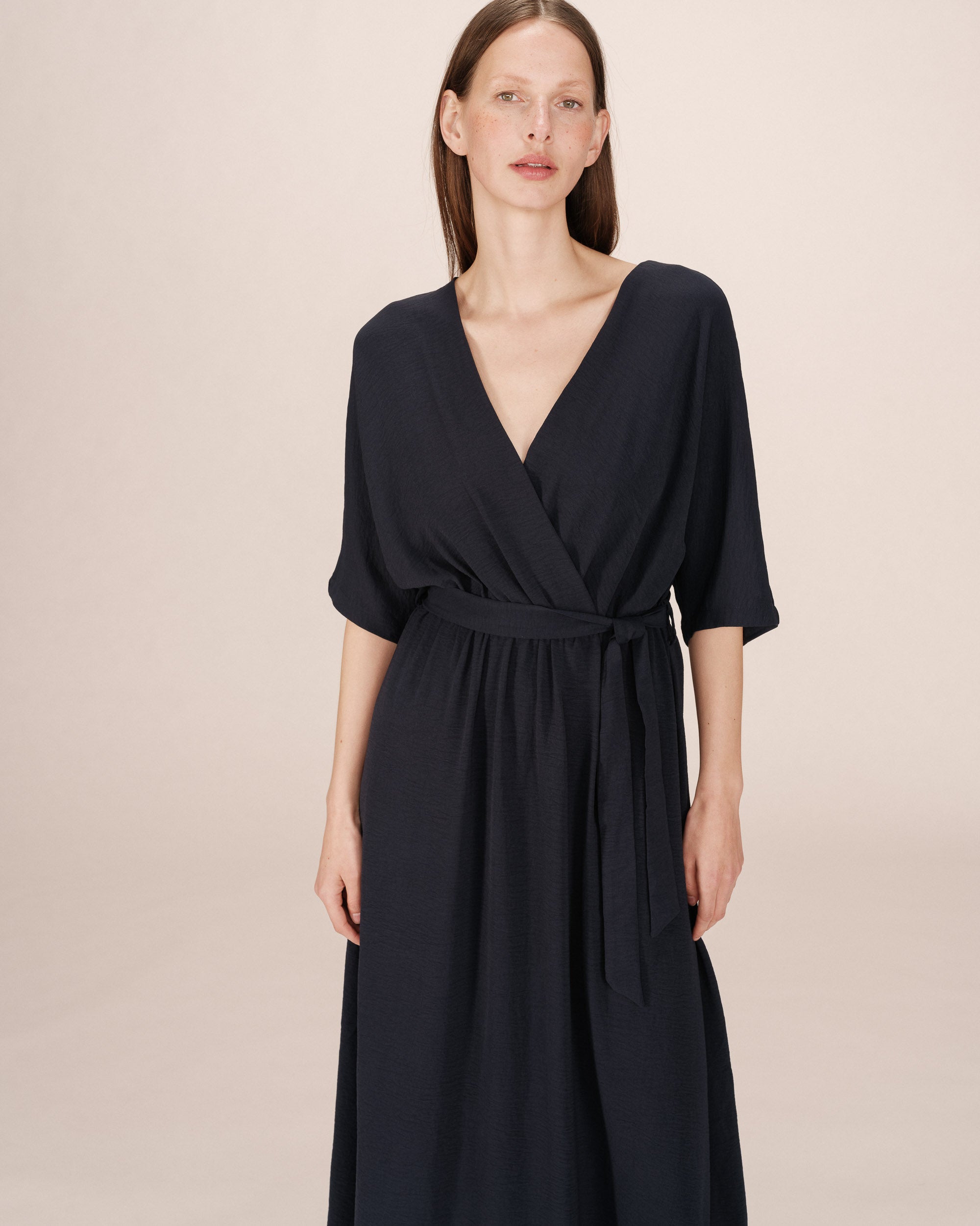 Maud Long Wrap Dress Navy