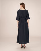 Maud Long Wrap Dress Navy