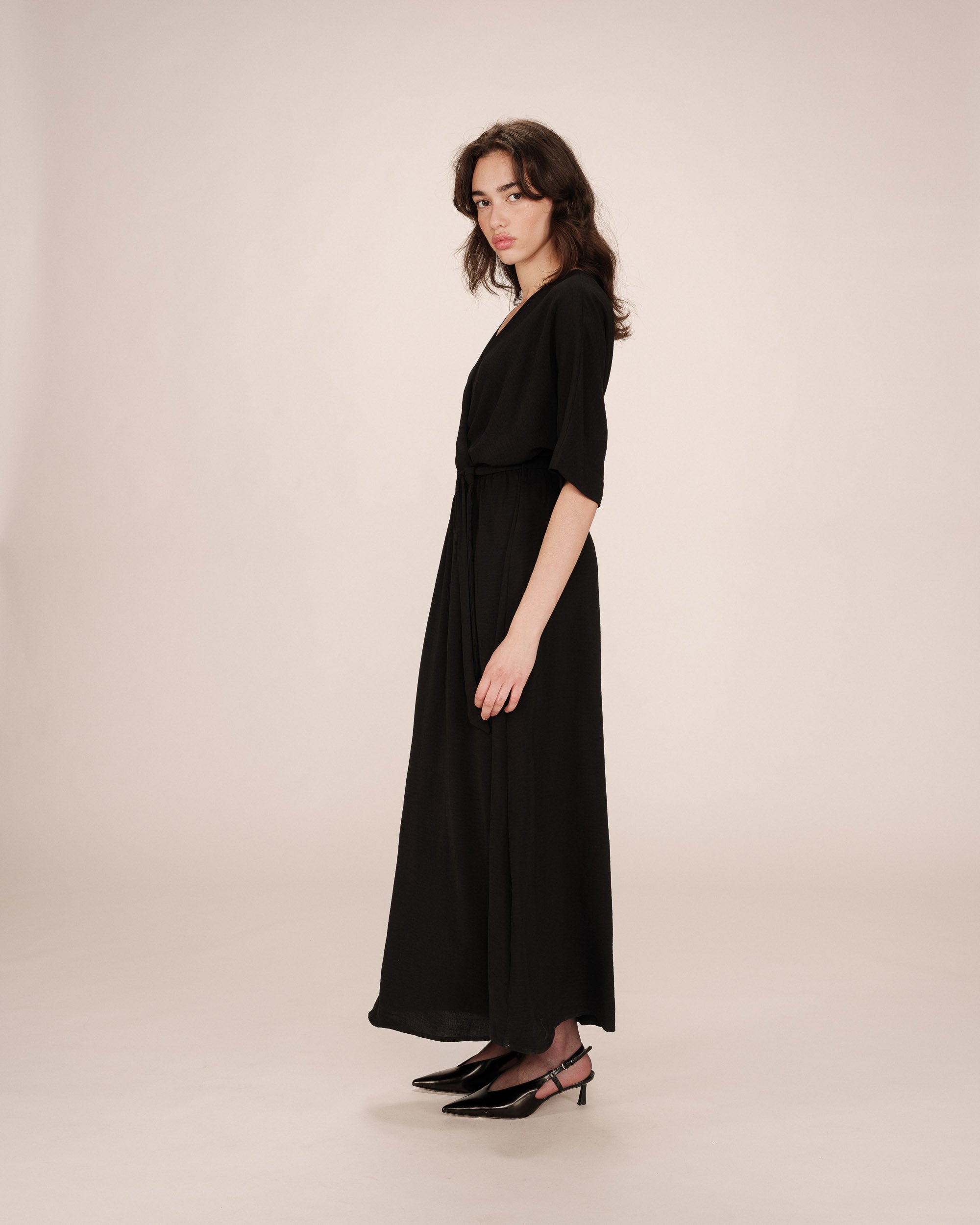 Maud Long Wrap Dress - Black