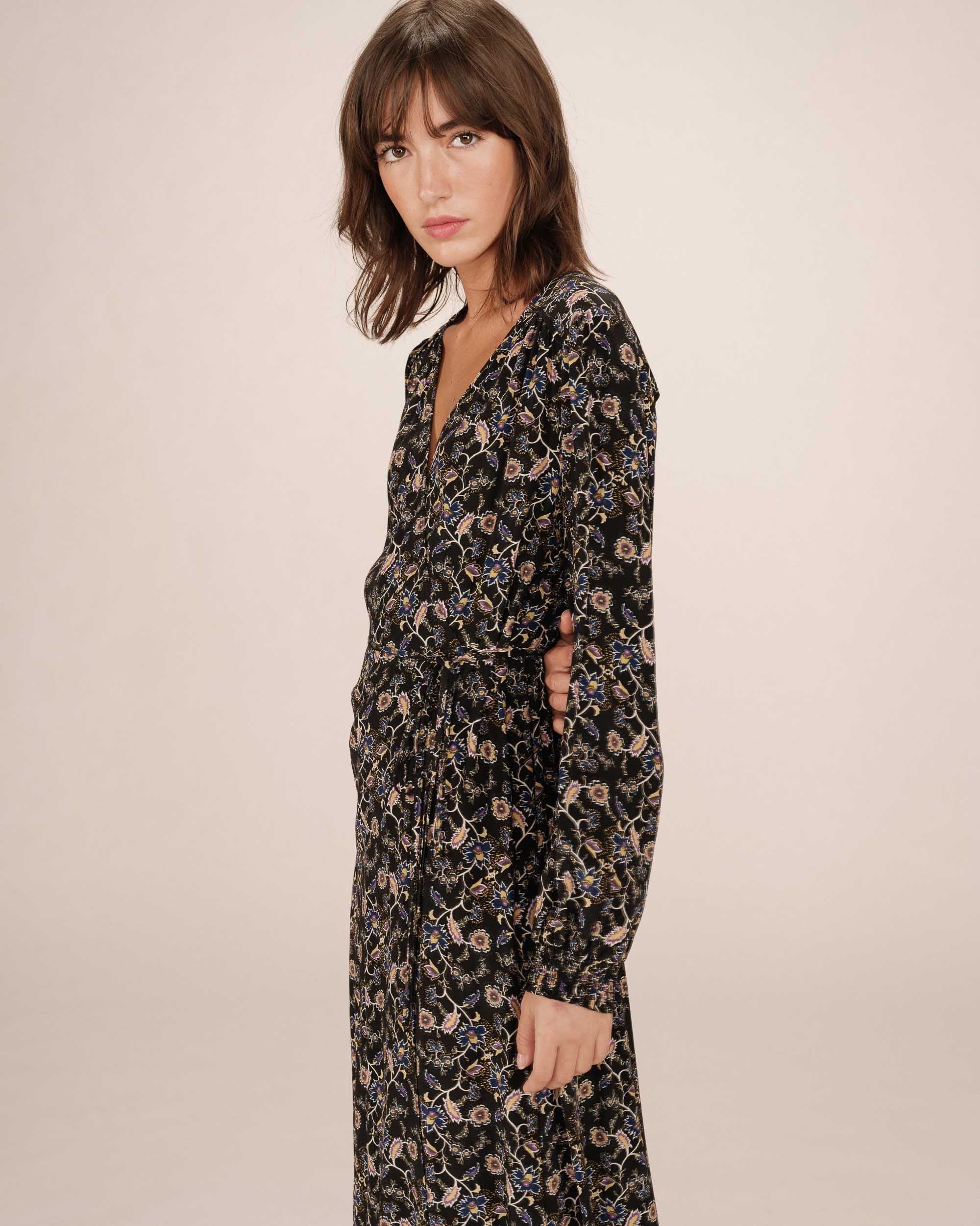 Robe Longue A Fleurs Noir Superbe