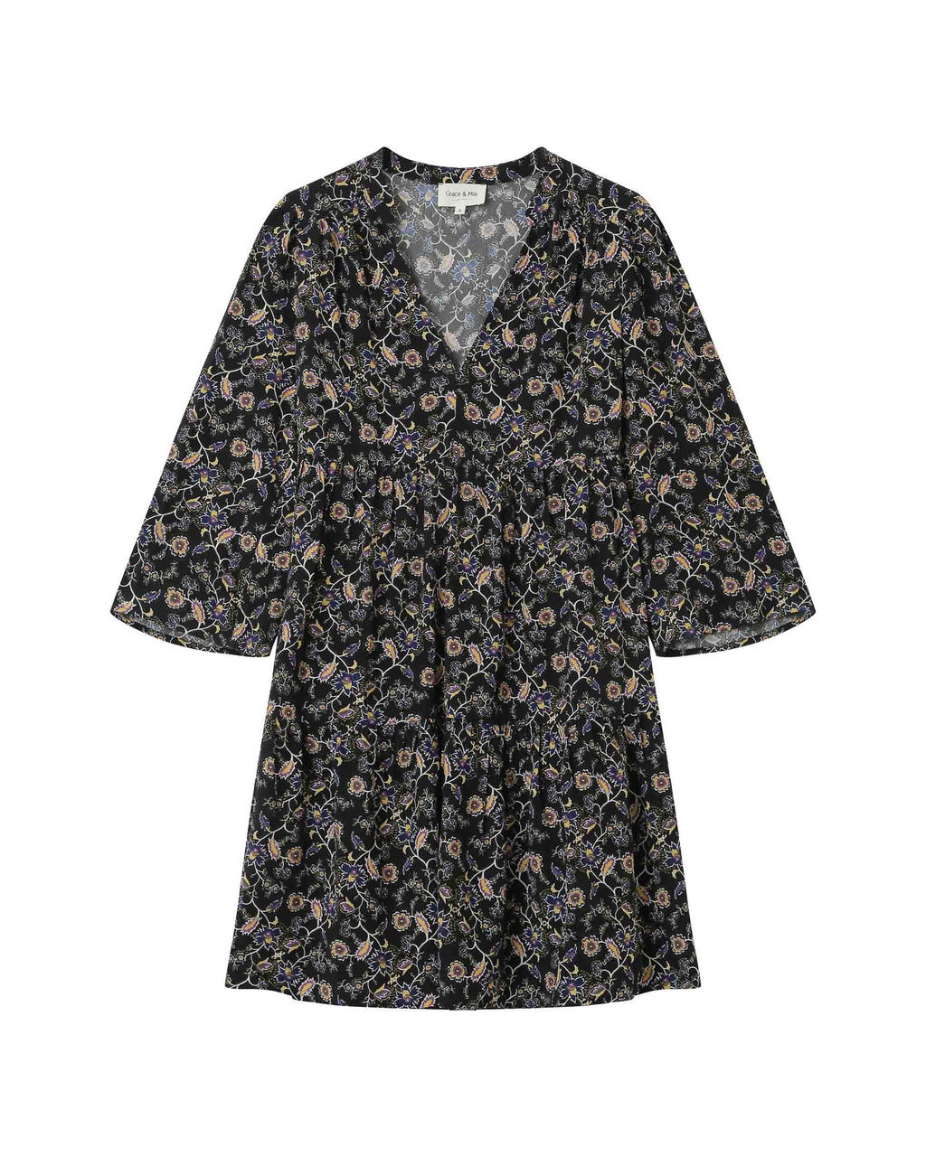 Vestido Corto Floral Negro Sirius