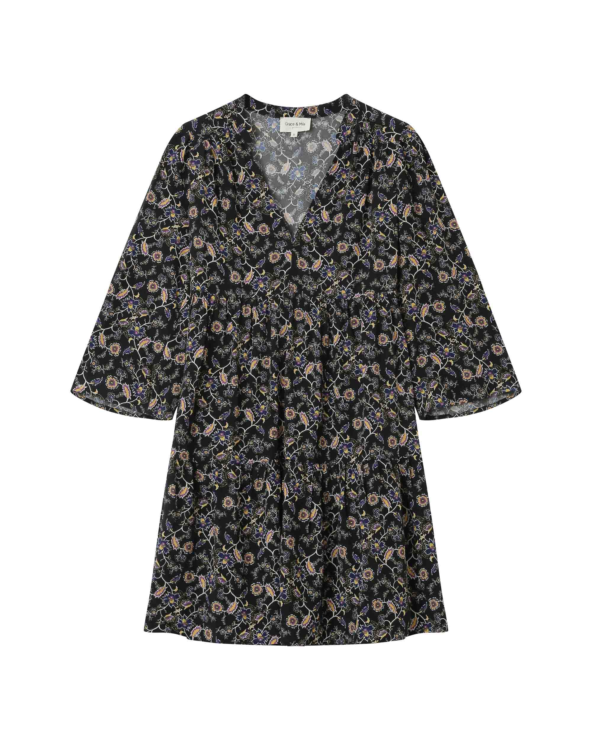 Vestido Corto Floral Negro Sirius