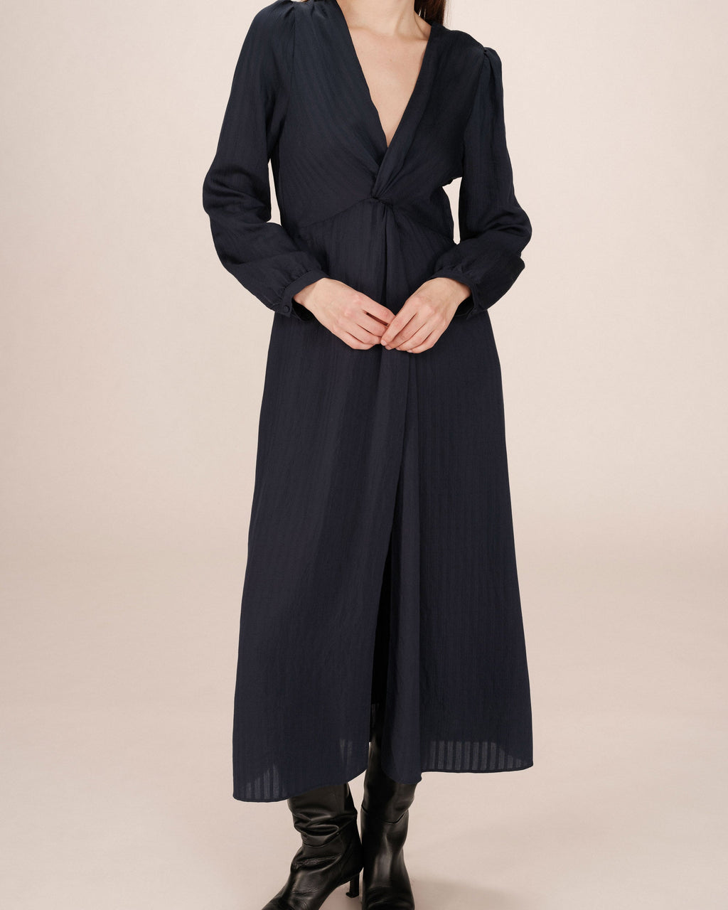 Long Dress V-Neckline Navy Shirley