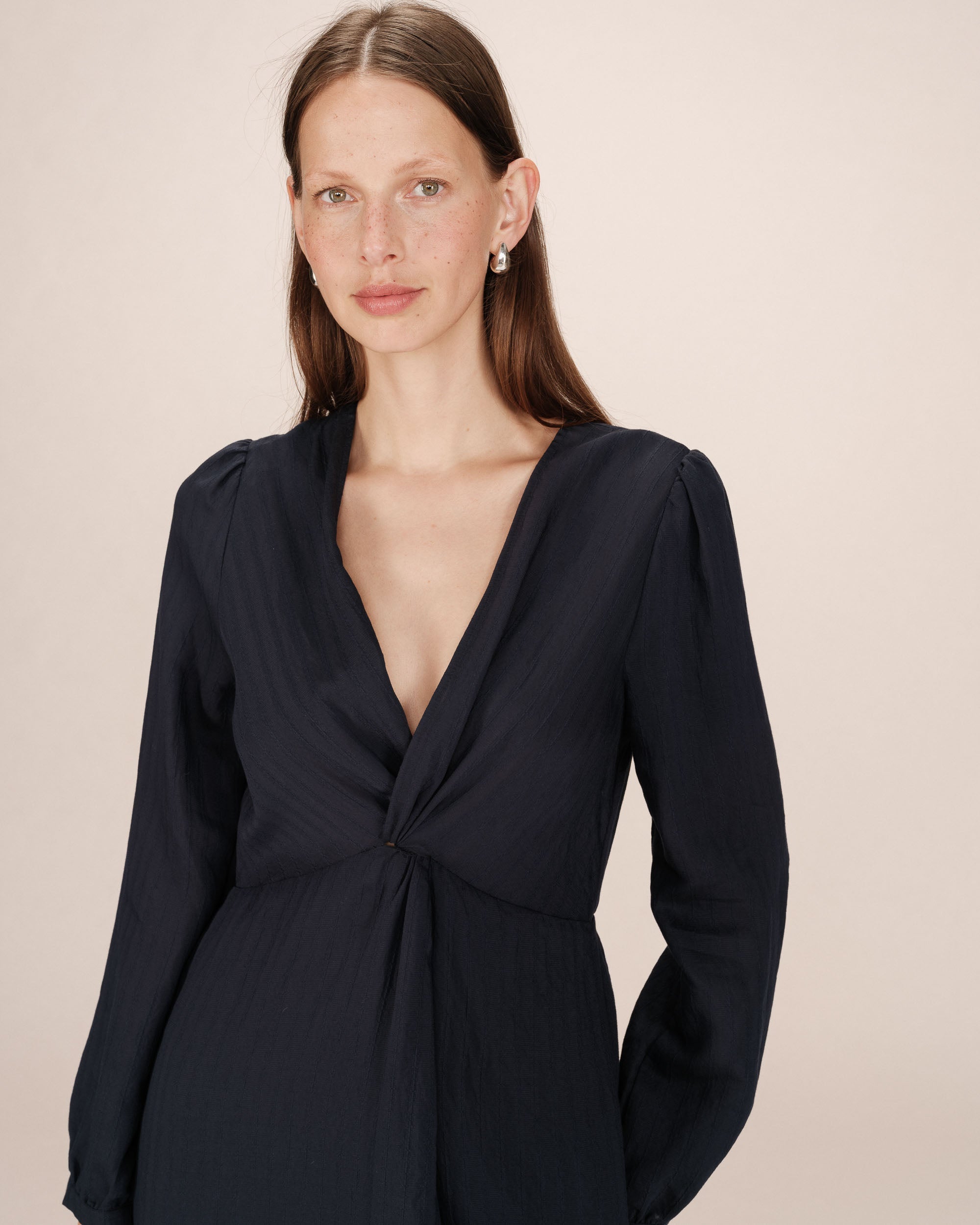 Long Dress V-Neckline Navy Shirley