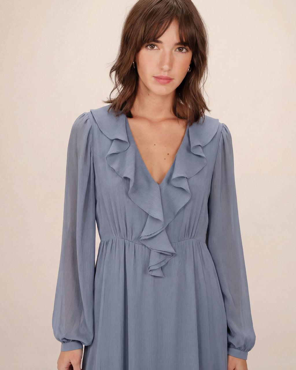 Robe Aérienne Longue À Volants Bleuet Samira