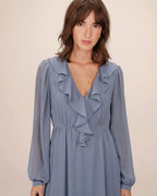 Robe Aérienne Longue À Volants Bleuet Samira