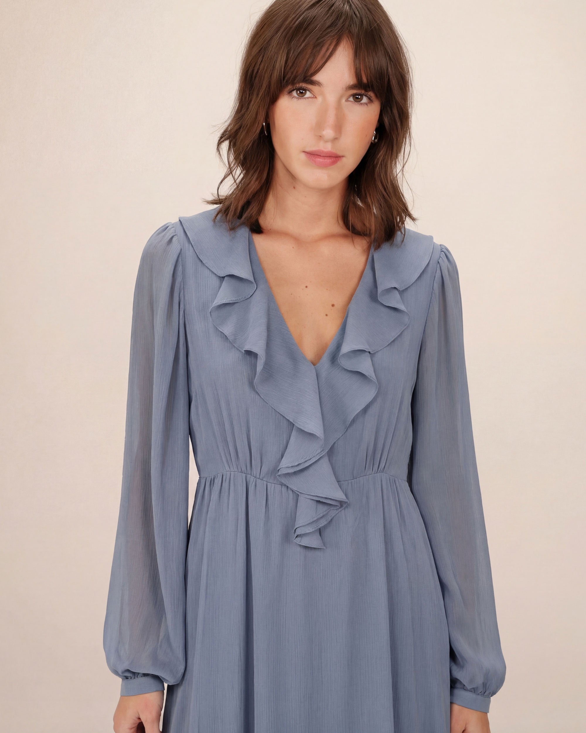 Robe Aérienne Longue À Volants Bleuet Samira