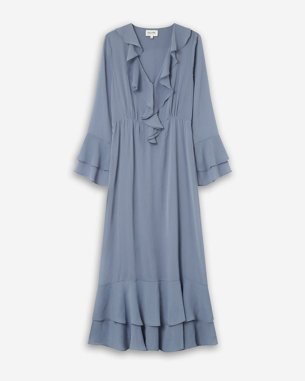 Robe Aérienne Longue À Volants Bleuet Samira