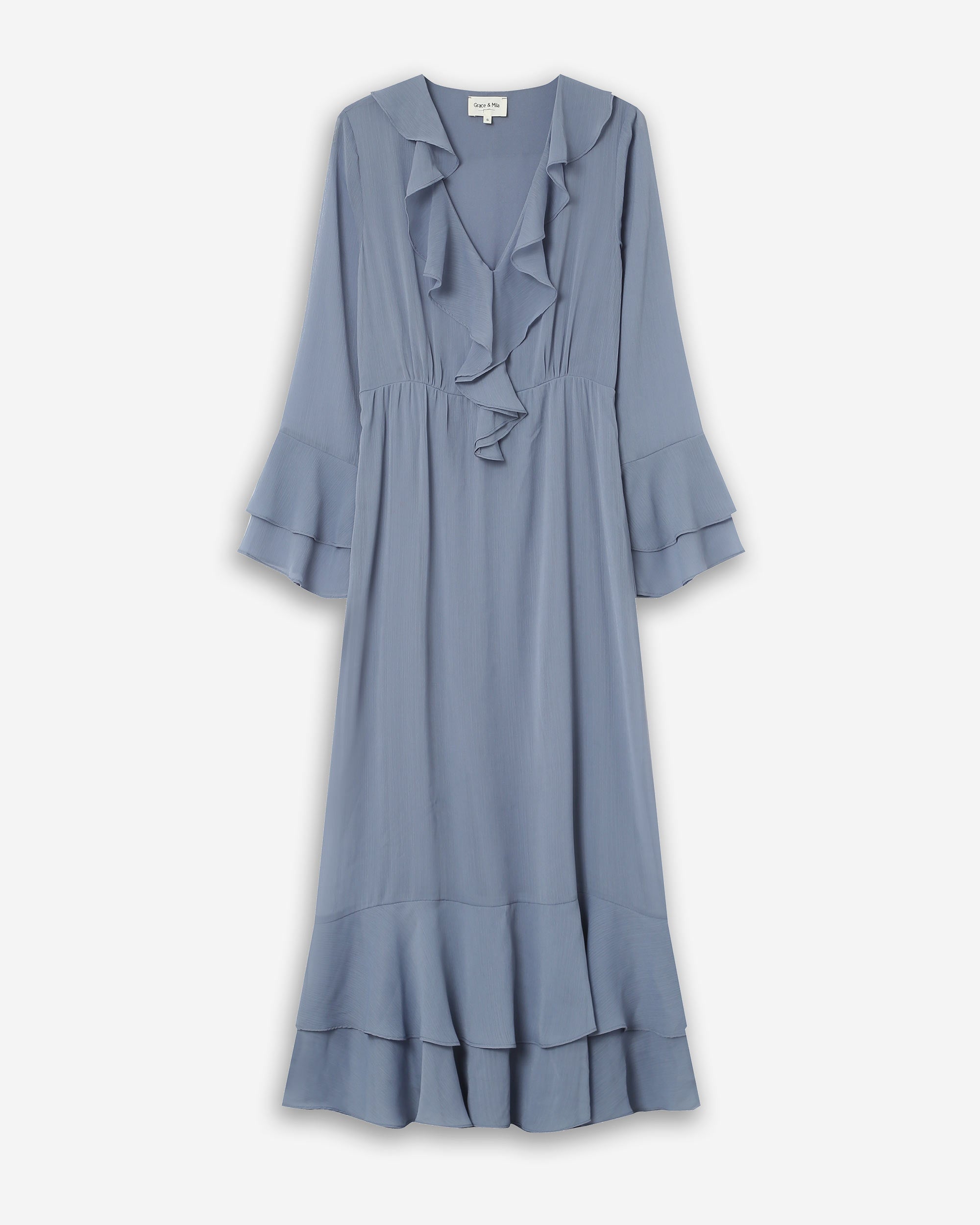 Robe Aérienne Longue À Volants Bleuet Samira