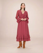 Samira Airy Long Ruffle Dress Blush