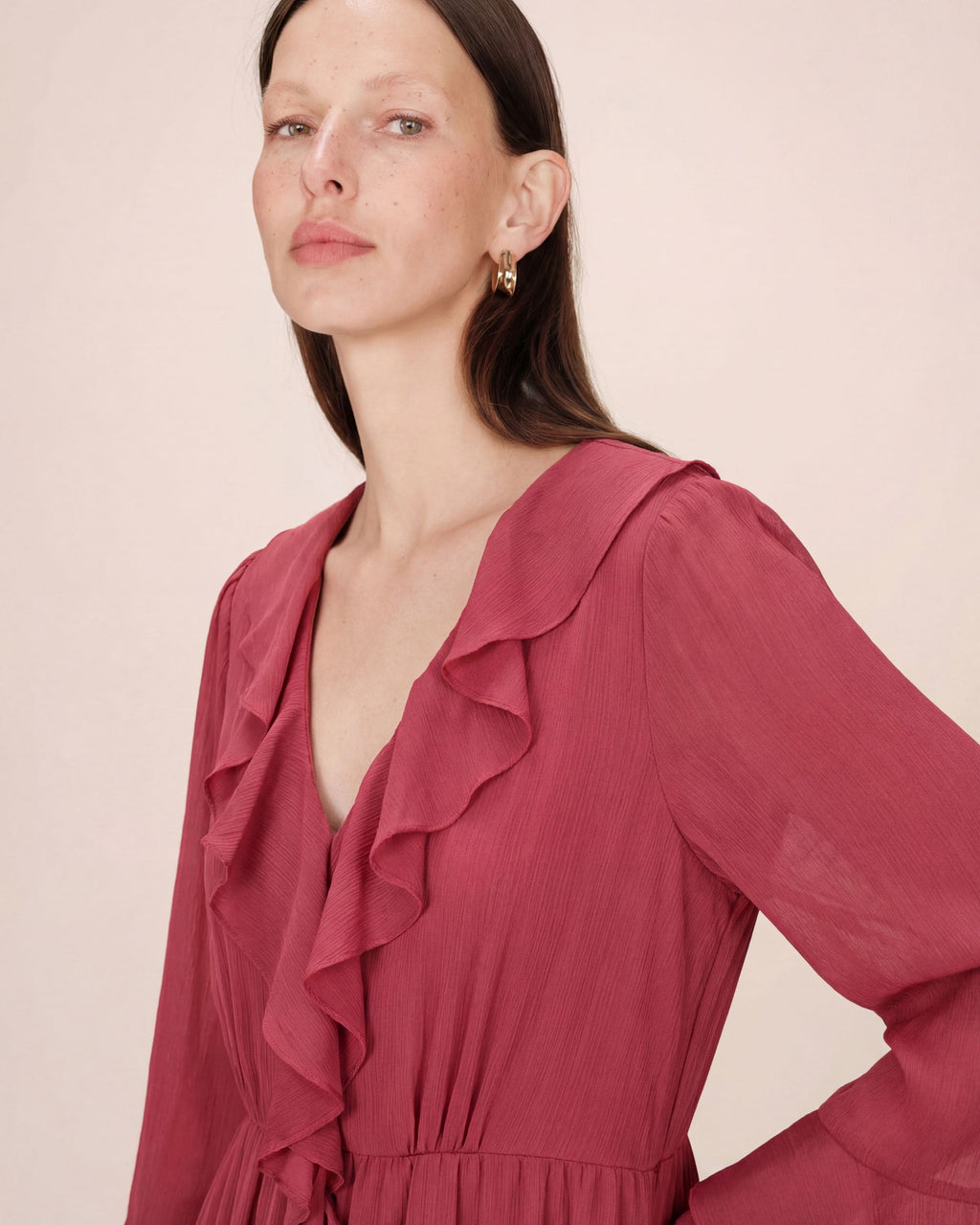 Samira Airy Long Ruffle Dress Blush