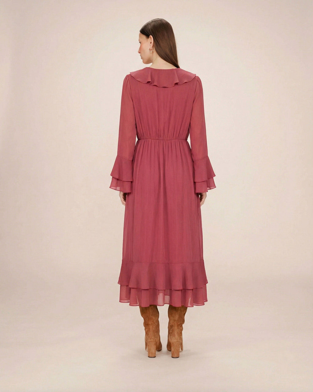 Samira Airy Long Ruffle Dress Blush