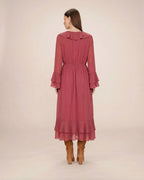 Samira Airy Long Ruffle Dress Blush