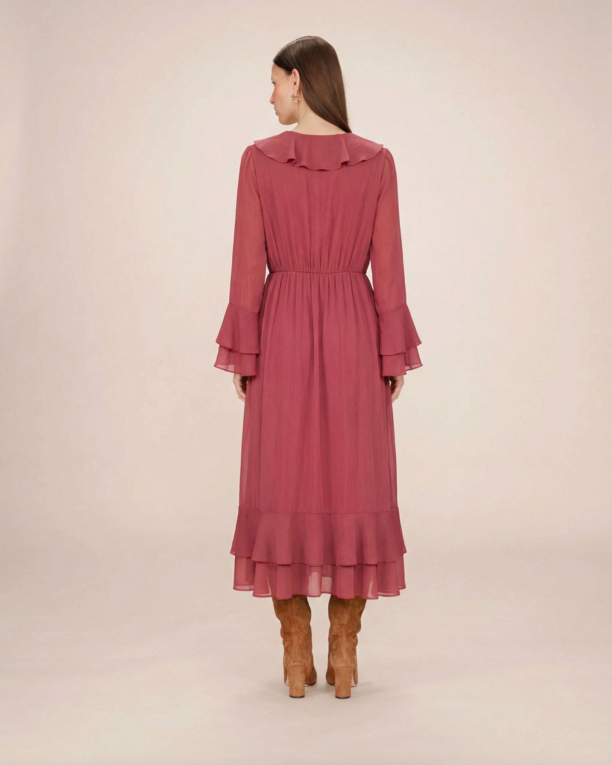 Samira Airy Long Ruffle Dress Blush