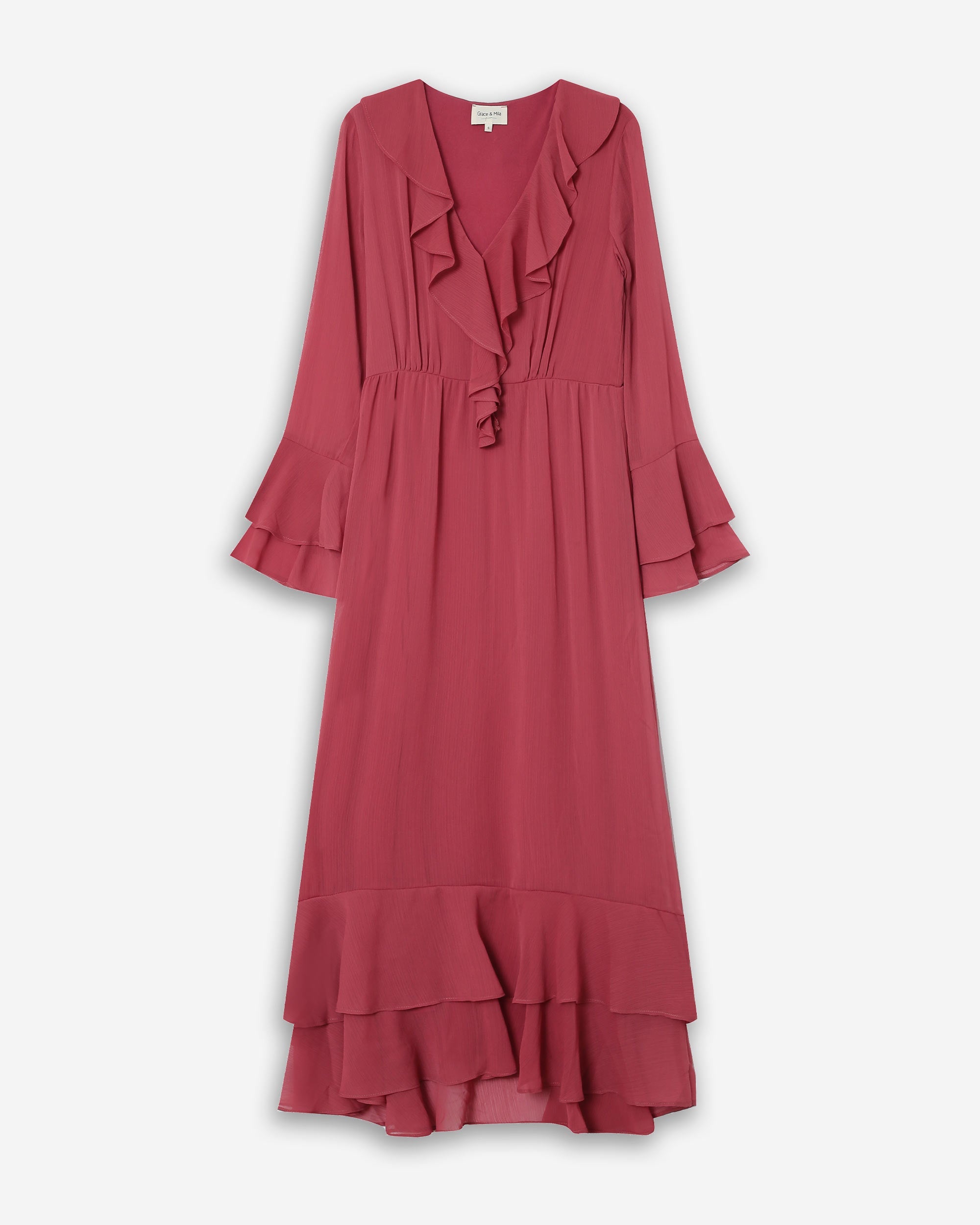 Samira Airy Long Ruffle Dress Blush