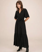 Robe Longue Cintré À Volant Noir Sequoia