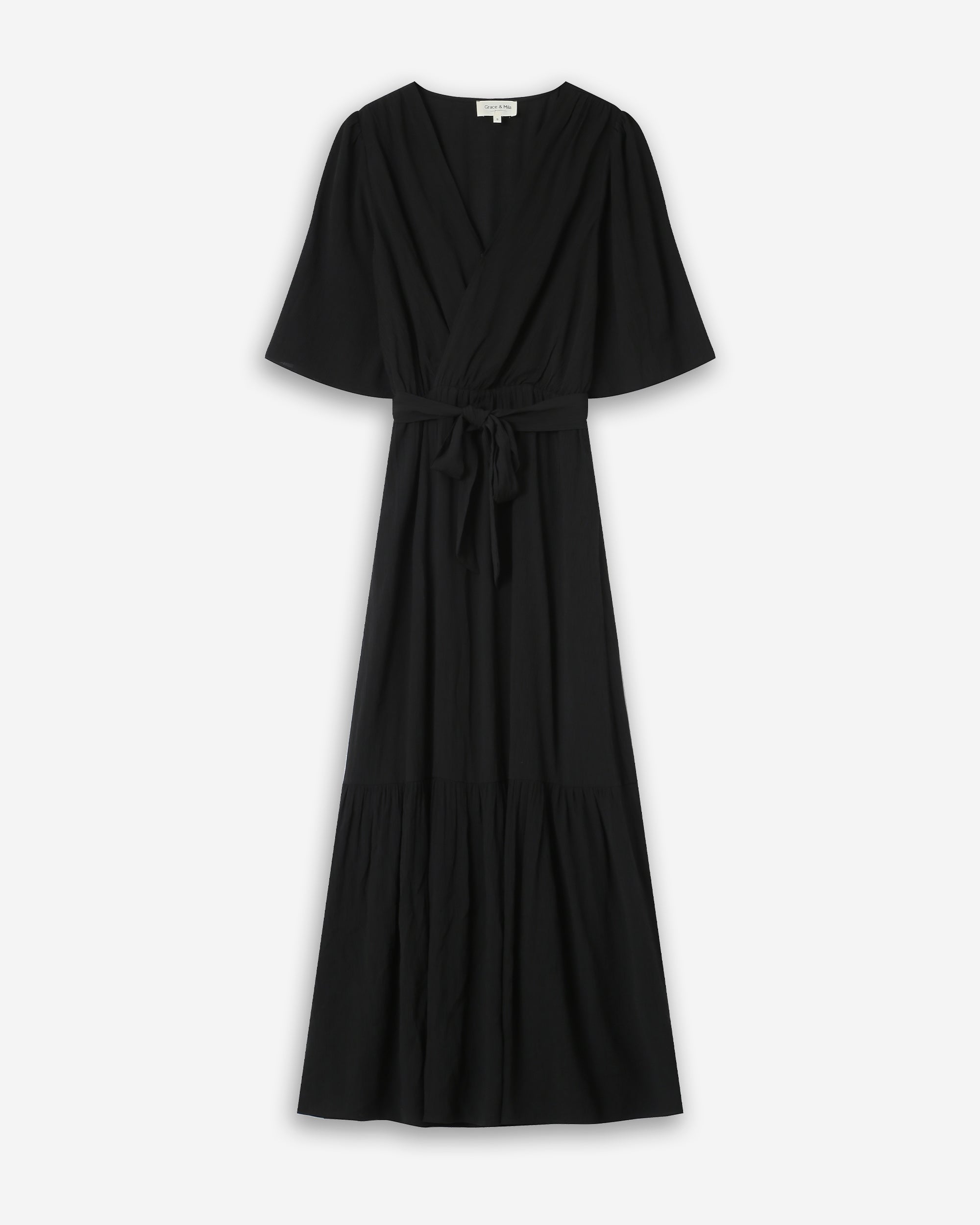 Robe Longue Cintré À Volant Noir Sequoia