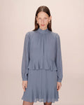Sahelle Fluid Short Dress With Cornflower Ruffle