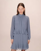 Sahelle Fluid Short Dress With Cornflower Ruffle
