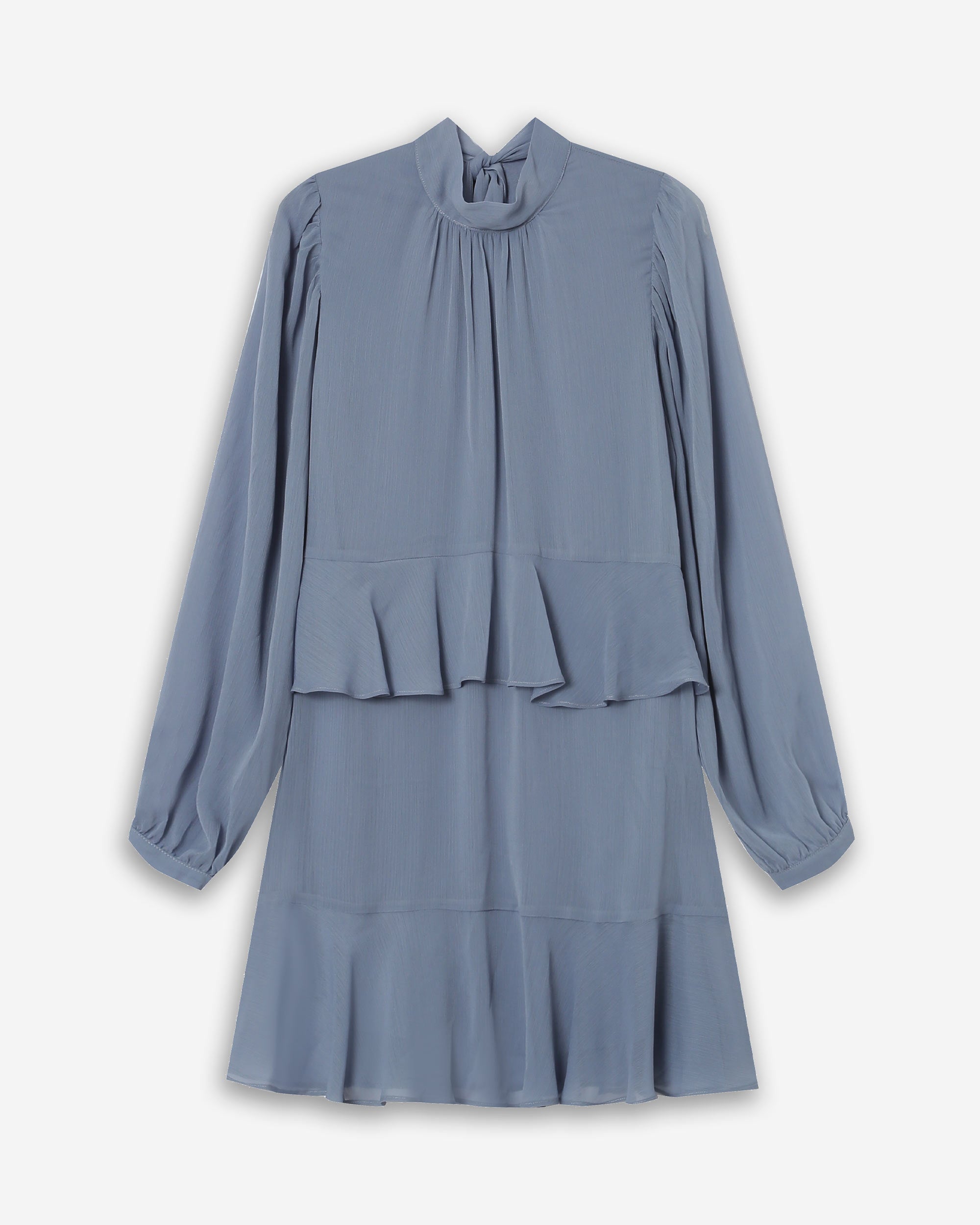 Sahelle Fluid Short Dress With Cornflower Ruffle