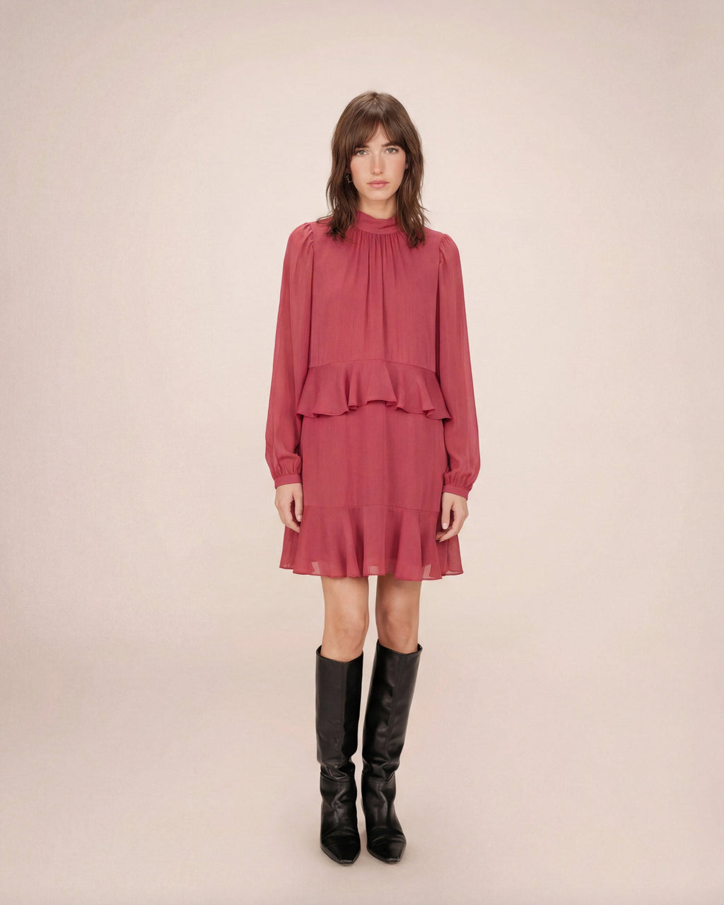 Short Fluid Dress With Ruffle Blush Sahelle