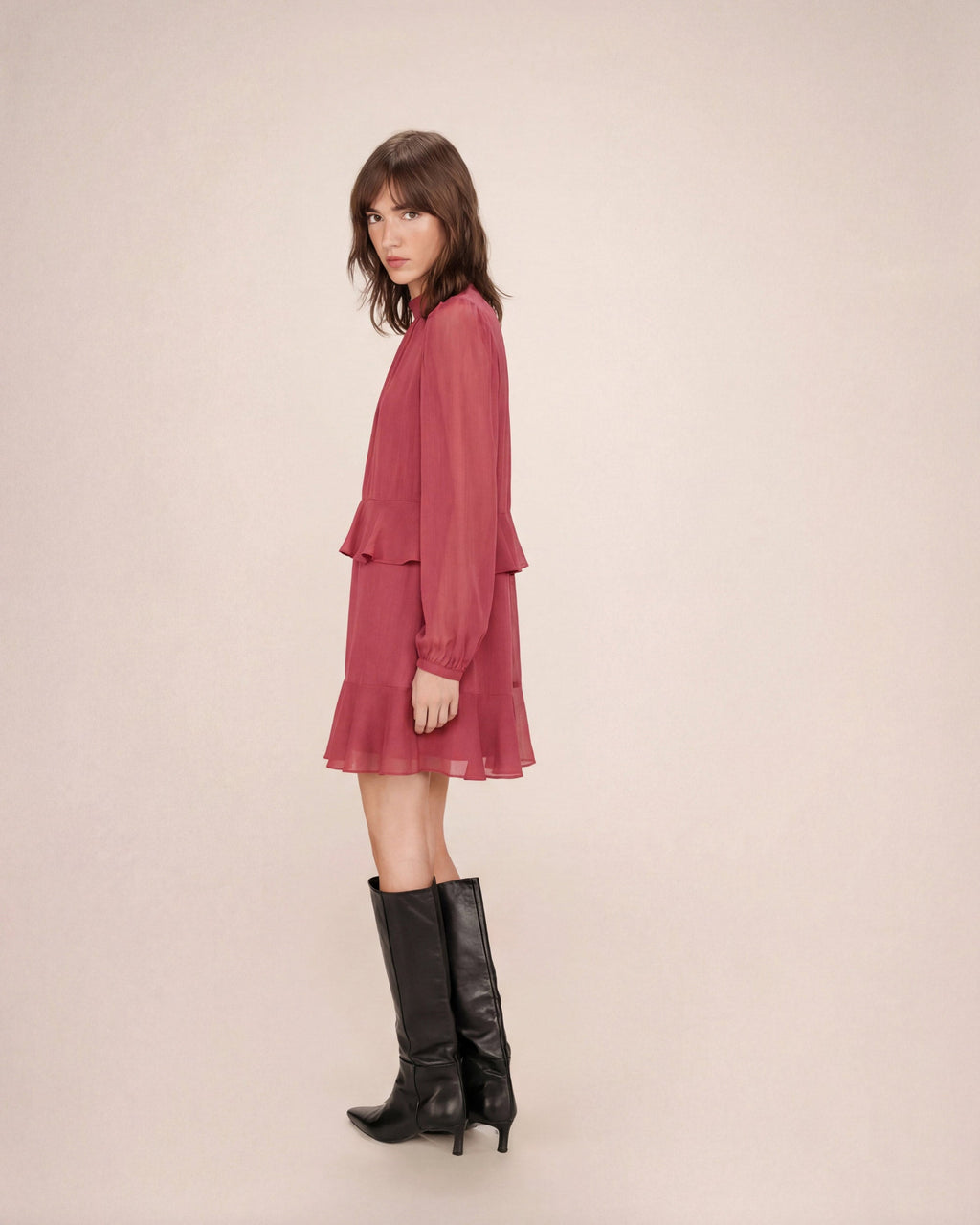 Short Fluid Dress With Ruffle Blush Sahelle
