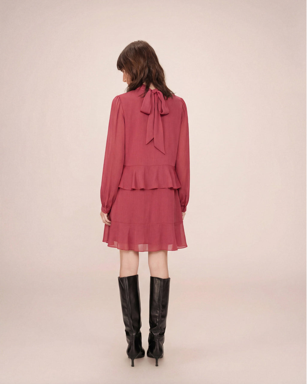 Short Fluid Dress With Ruffle Blush Sahelle