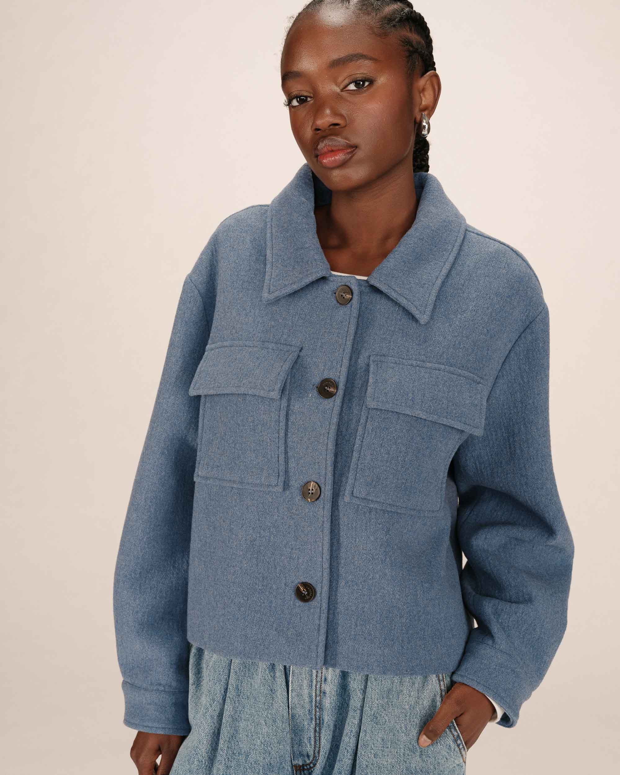Boxy Denim Blue Wool Jacket Novembre