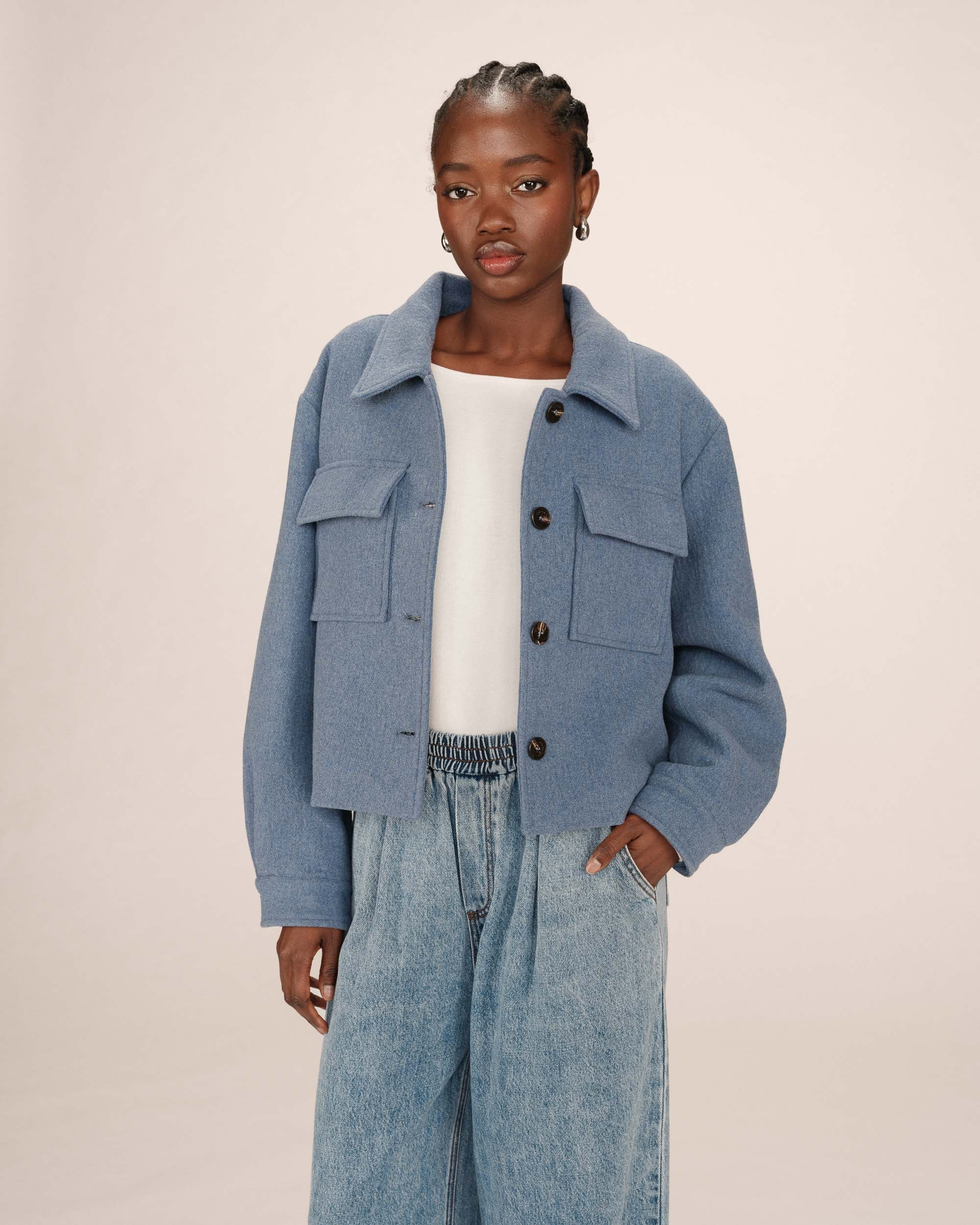 Boxy Denim Blue Wool Jacket Novembre