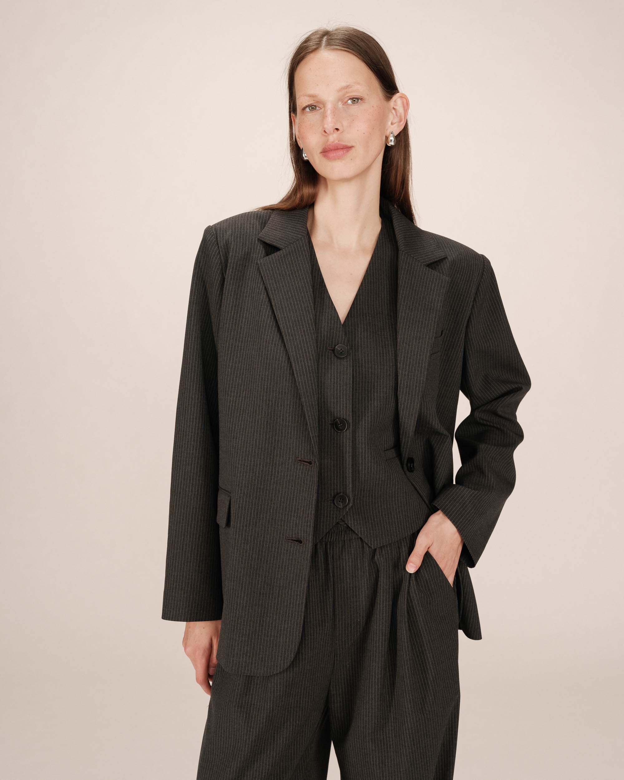 Blazer Droit A Rayures Anthracite Silly