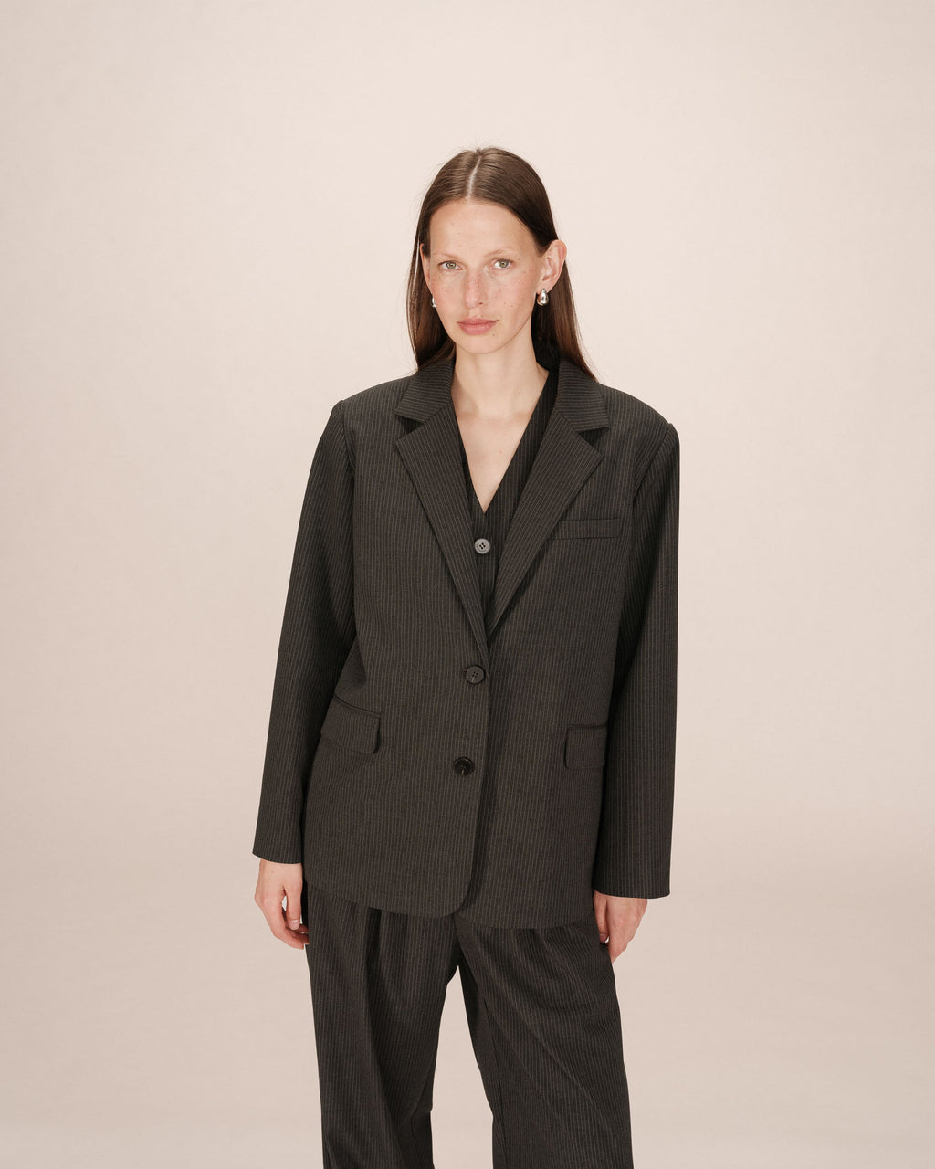 Blazer Droit A Rayures Anthracite Silly