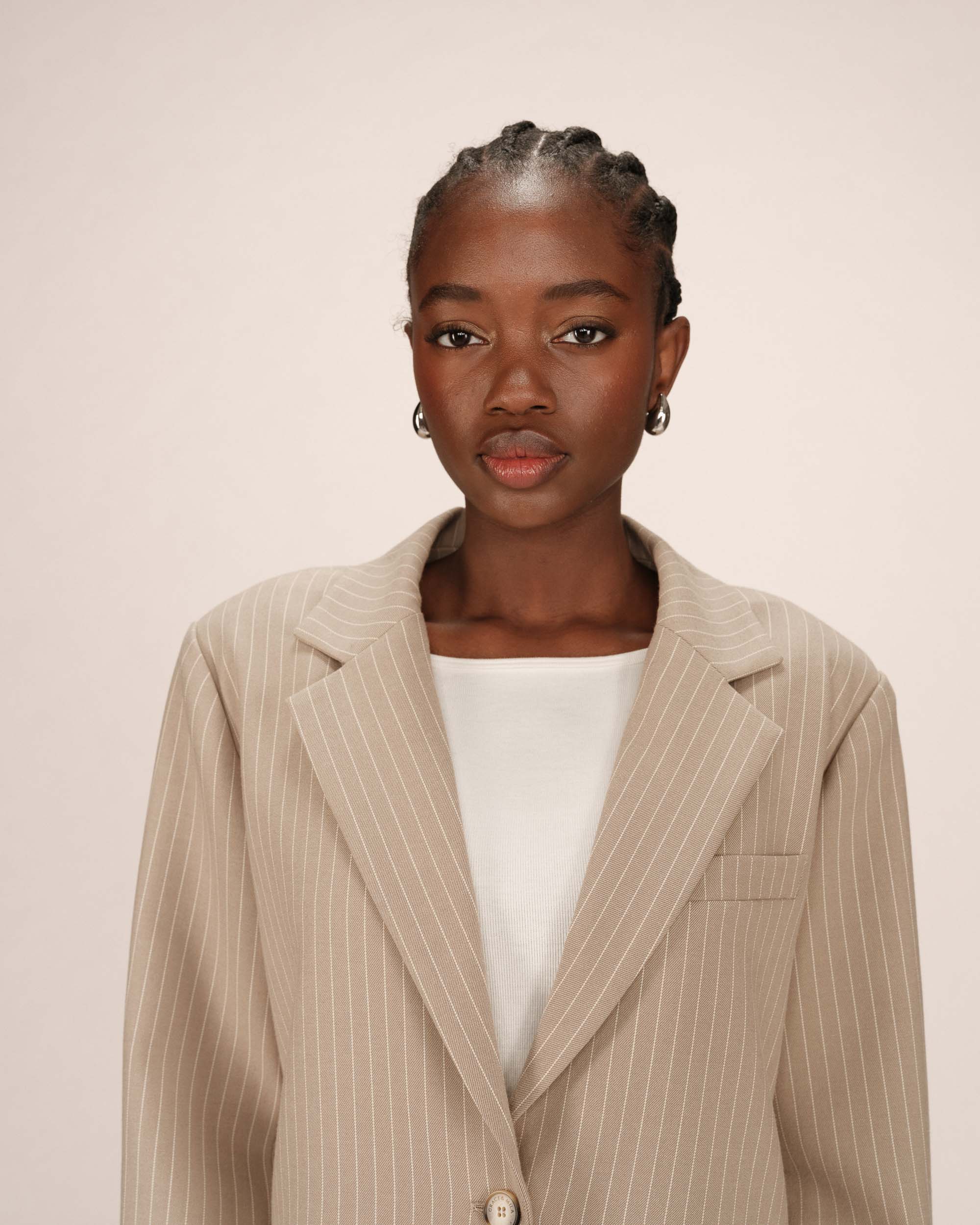 Blazer Droit A Rayures Greige Silly