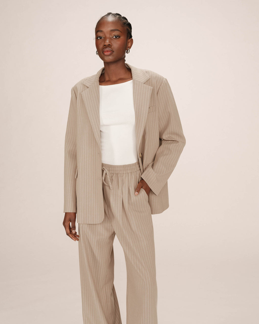 Blazer Droit A Rayures Greige Silly