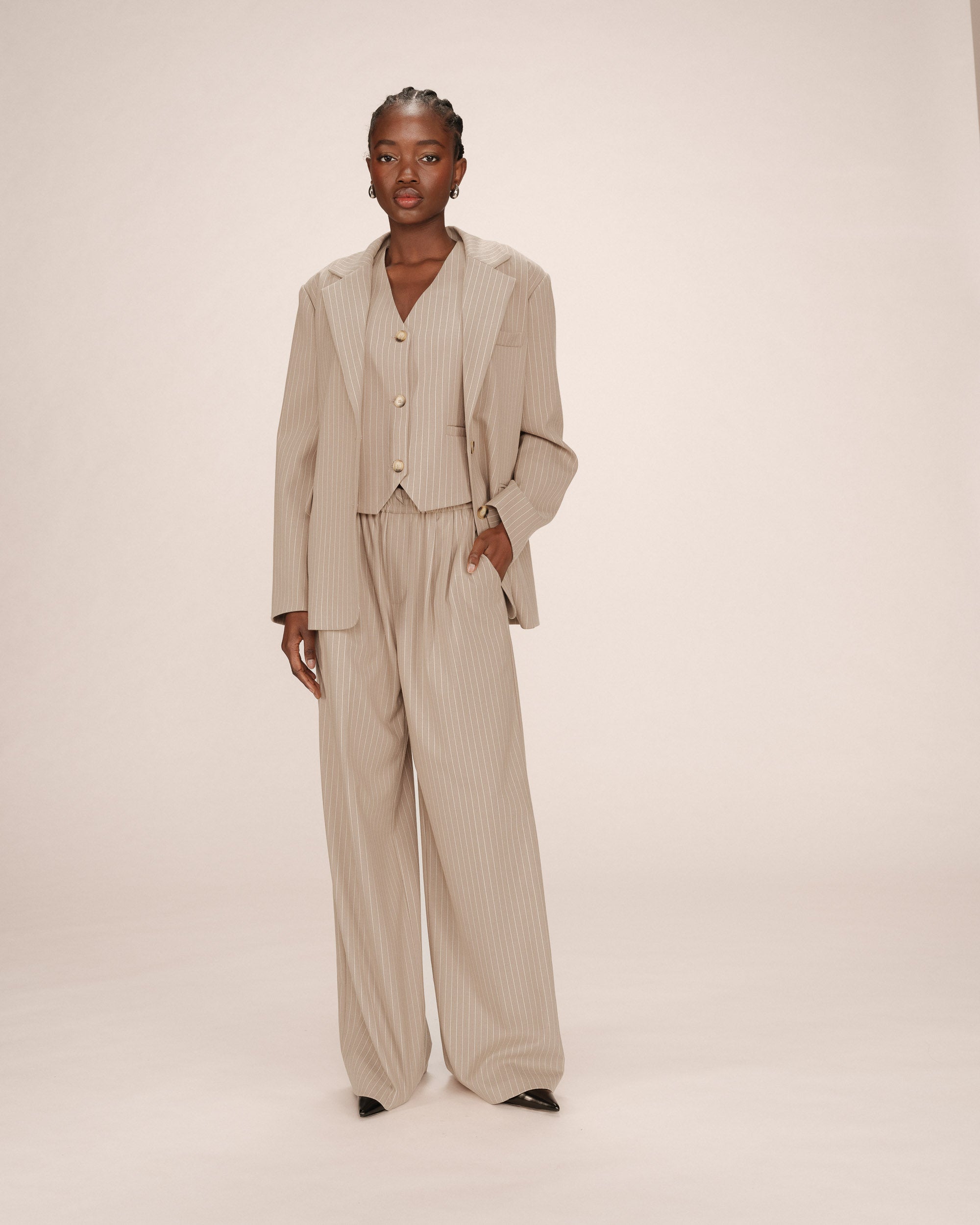 Blazer Droit A Rayures Greige Silly