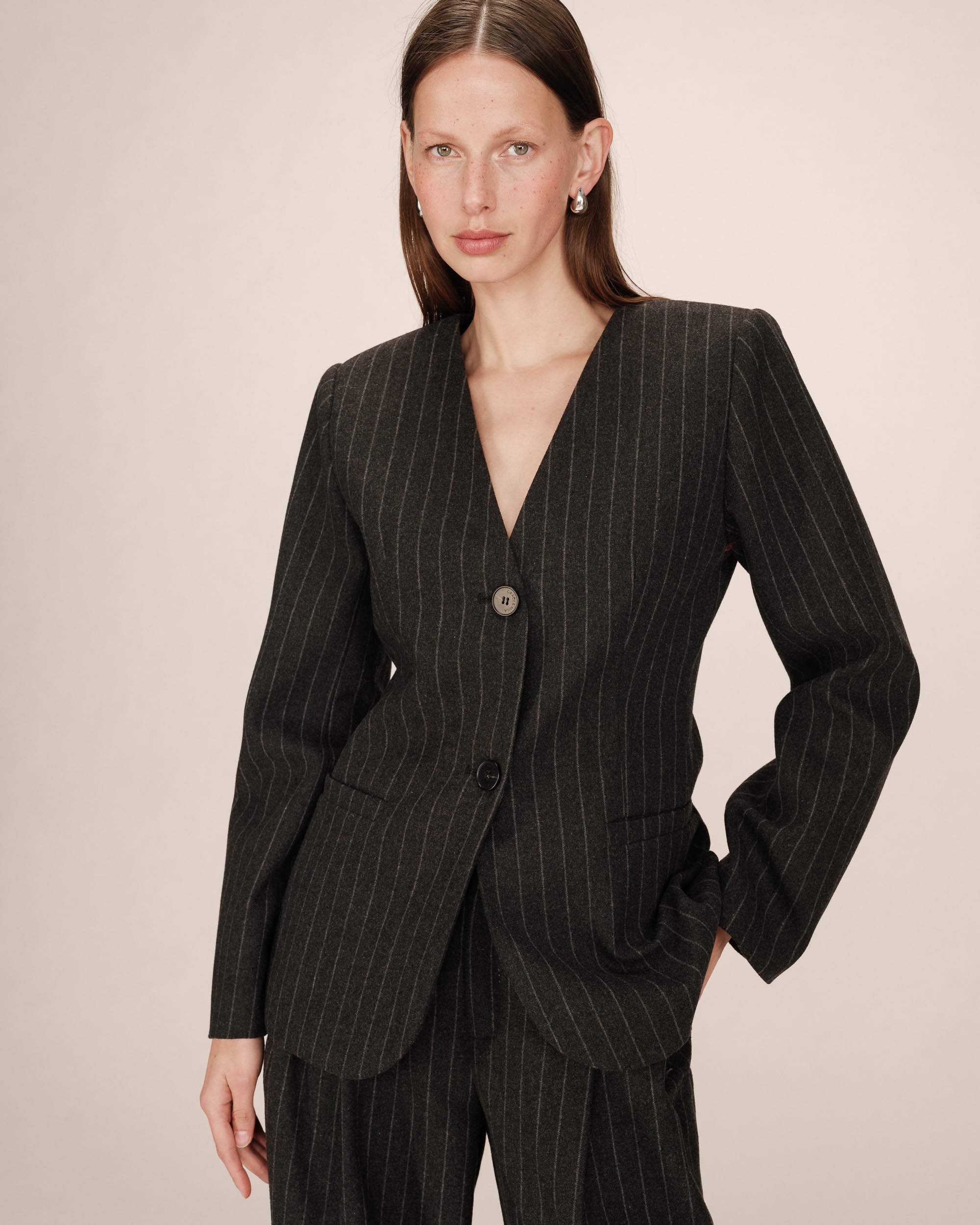 Fitted Striped Blazer Carbon Shain