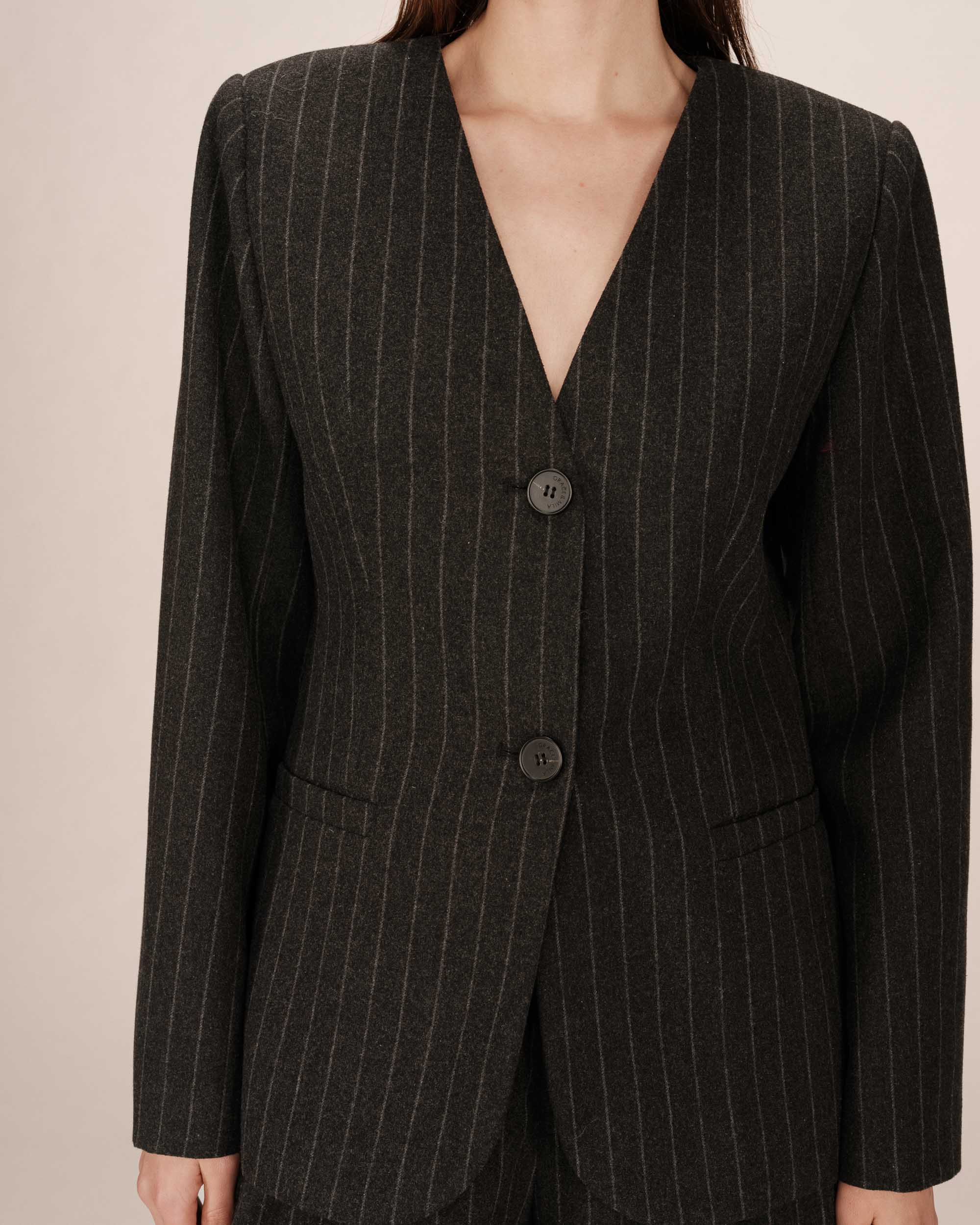 Fitted Striped Blazer Carbon Shain
