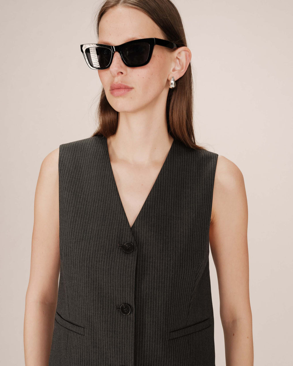 Gilet Droit A Rayures Anthracite Sister