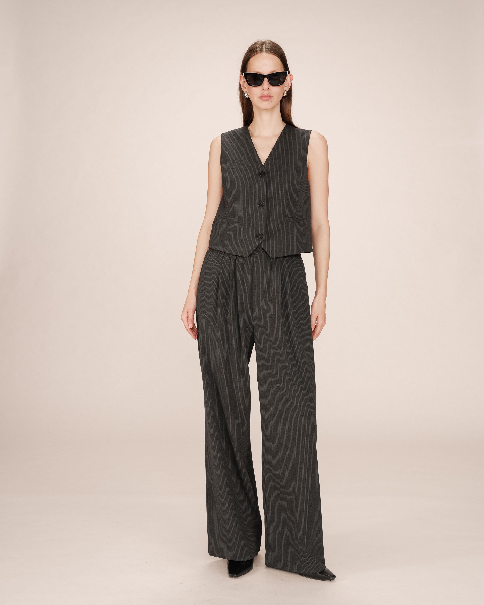 Gilet Droit A Rayures Anthracite Sister