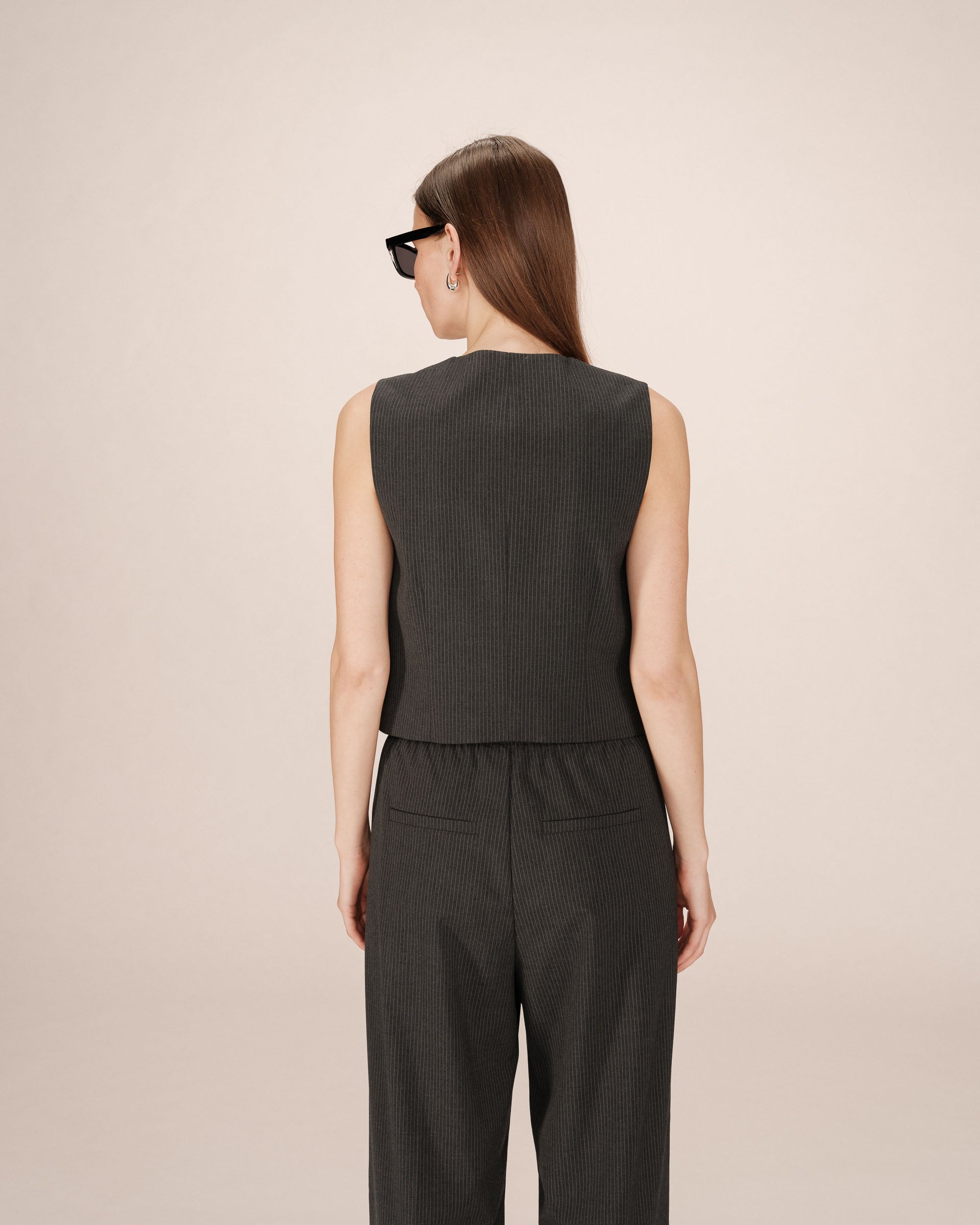 Gilet Droit A Rayures Anthracite Sister