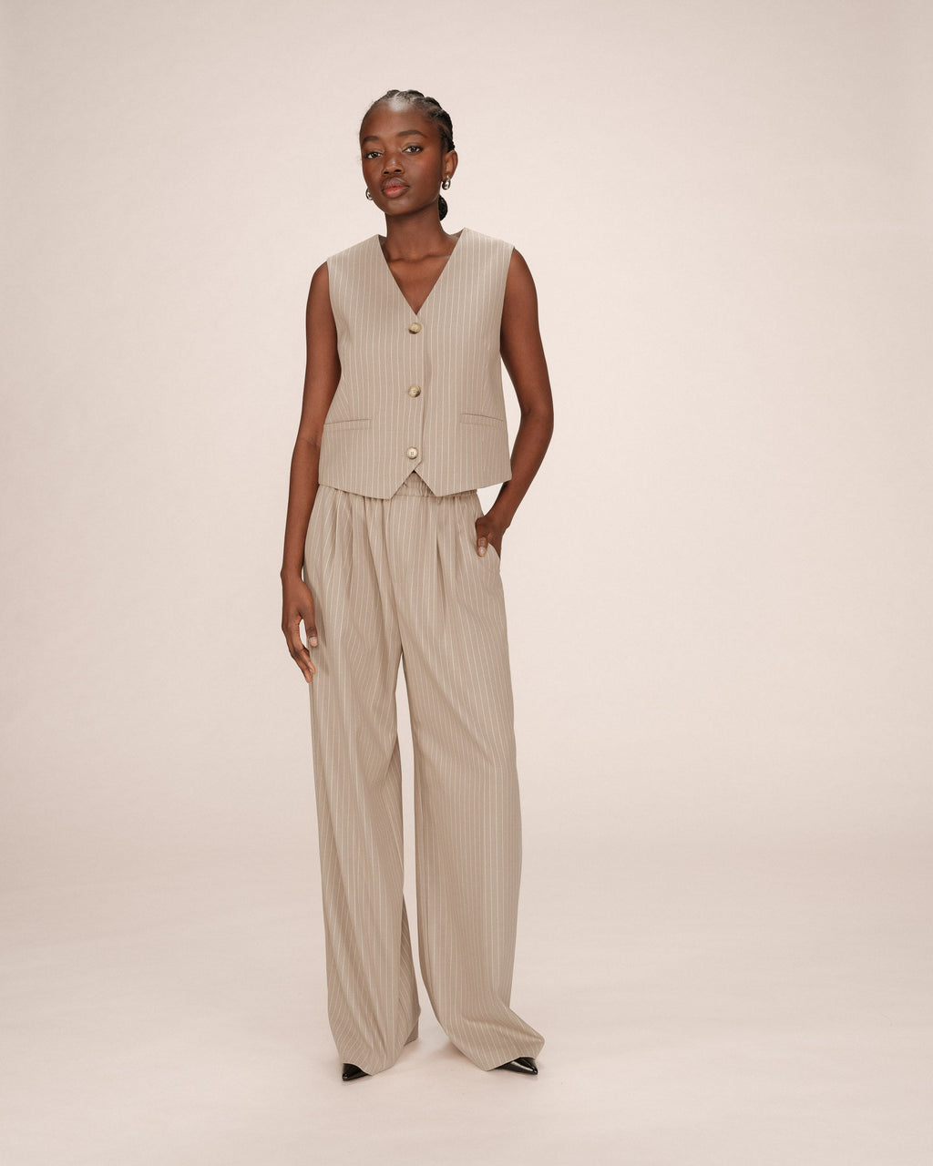 Gilet Droit A Rayures Greige Sister