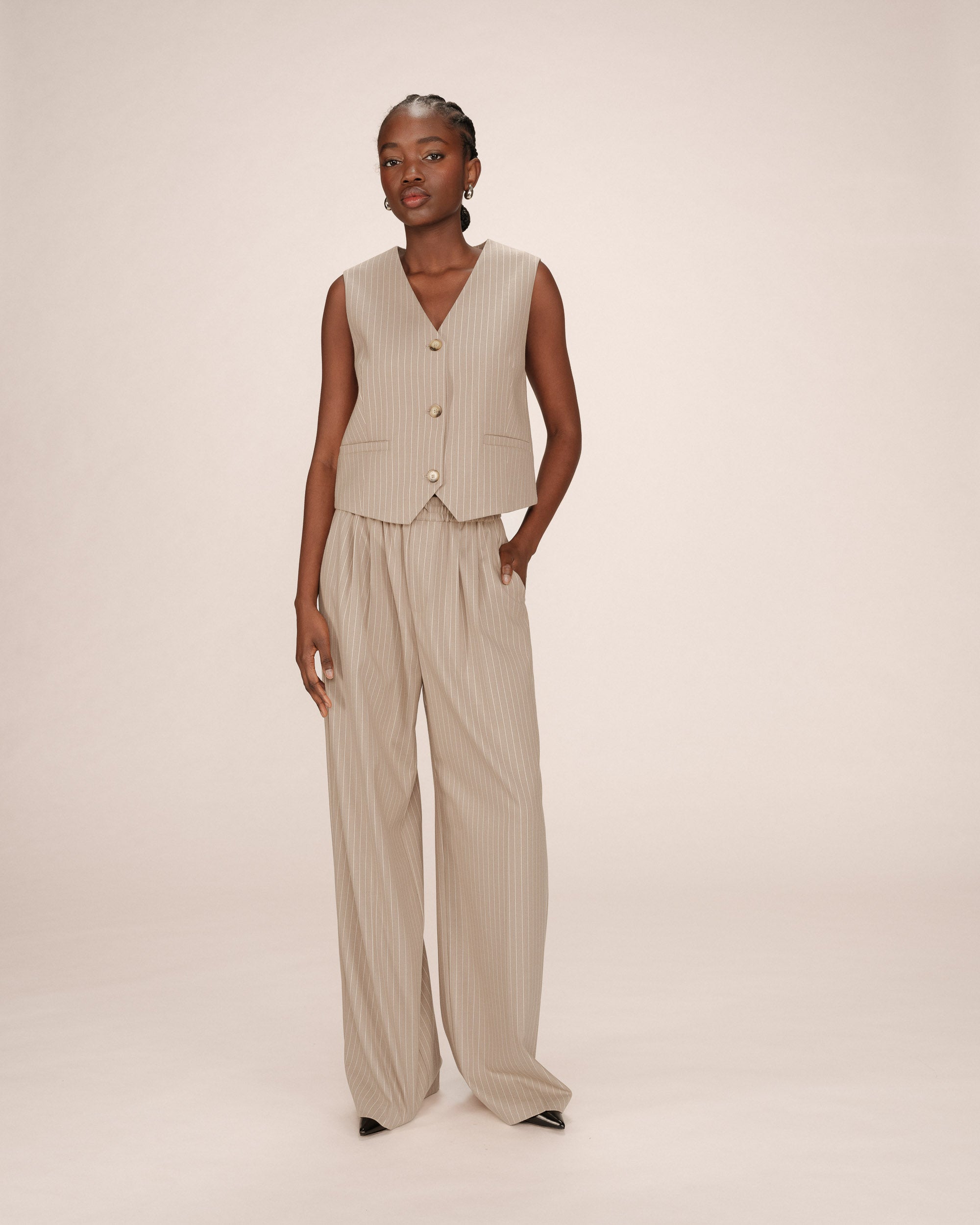 Gilet Droit A Rayures Greige Sister