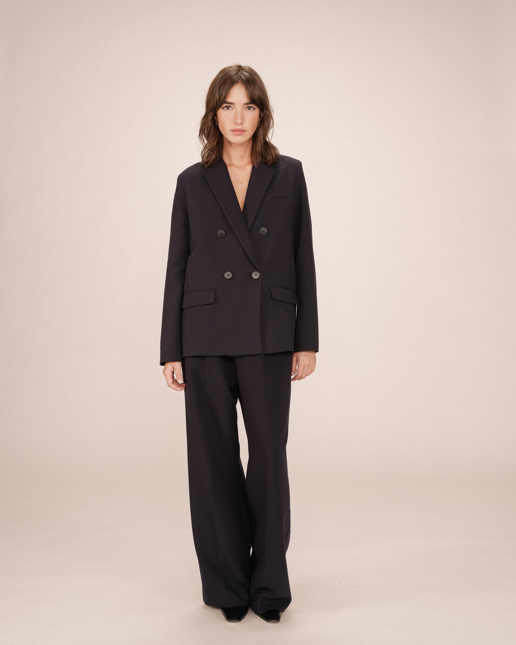 Straight Double-Breasted Navy Blazer Sureau