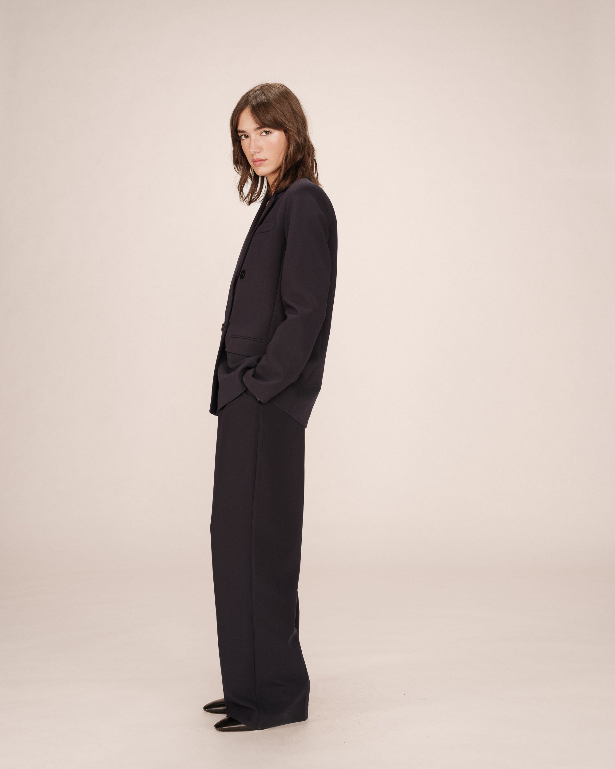 Straight Double-Breasted Navy Blazer Sureau