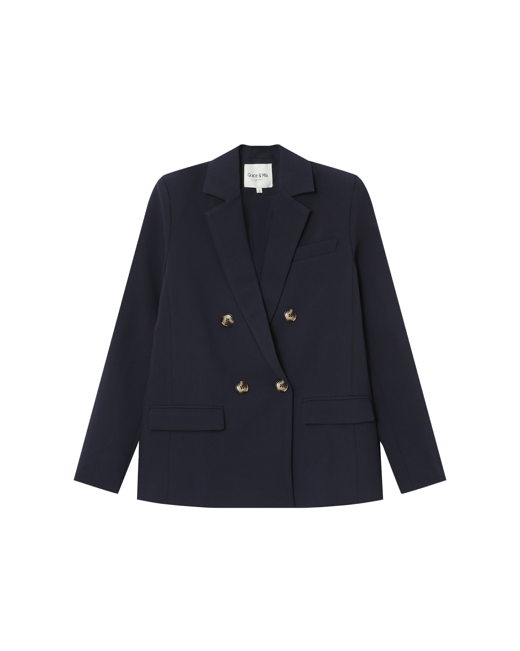 Straight Double-Breasted Navy Blazer Sureau