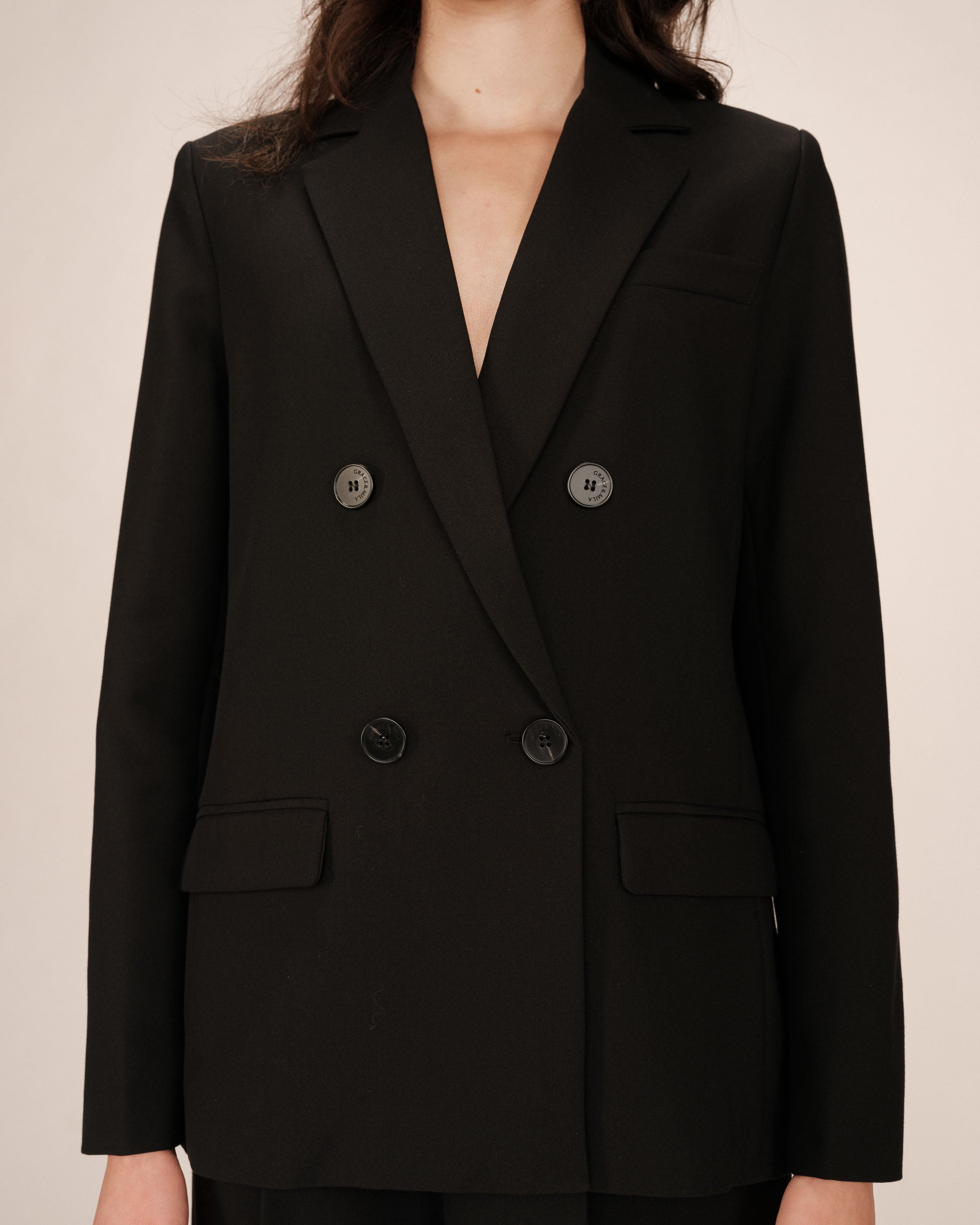 Straight Double-Breasted Black Sureau Blazer