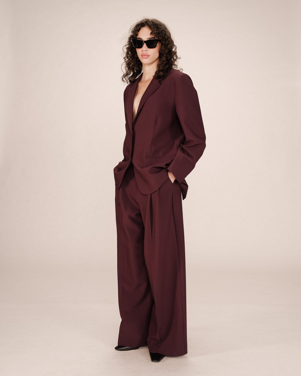Blazer Large Droit Bordeaux Strong