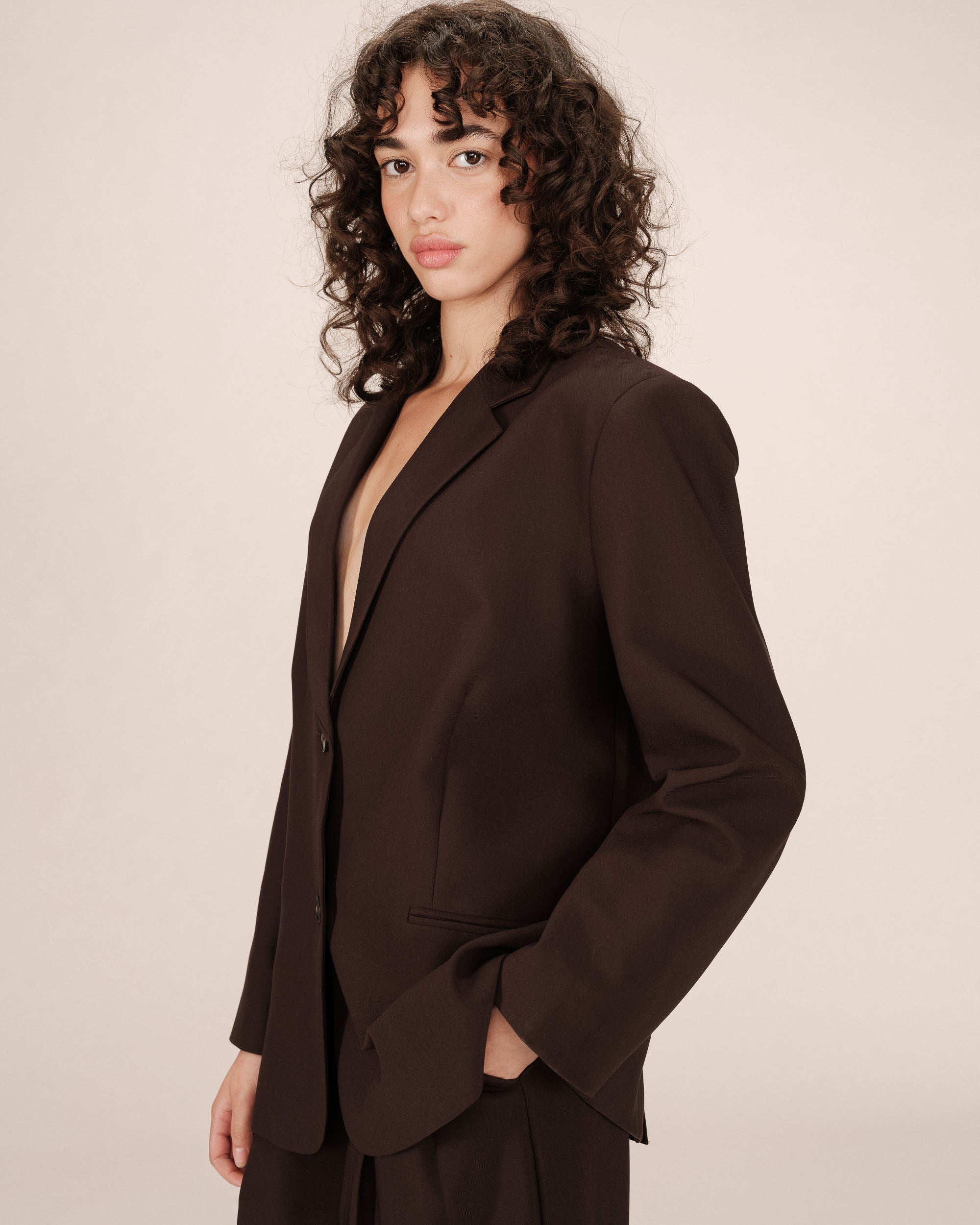 Blazer Large Droit Chocolat Strong